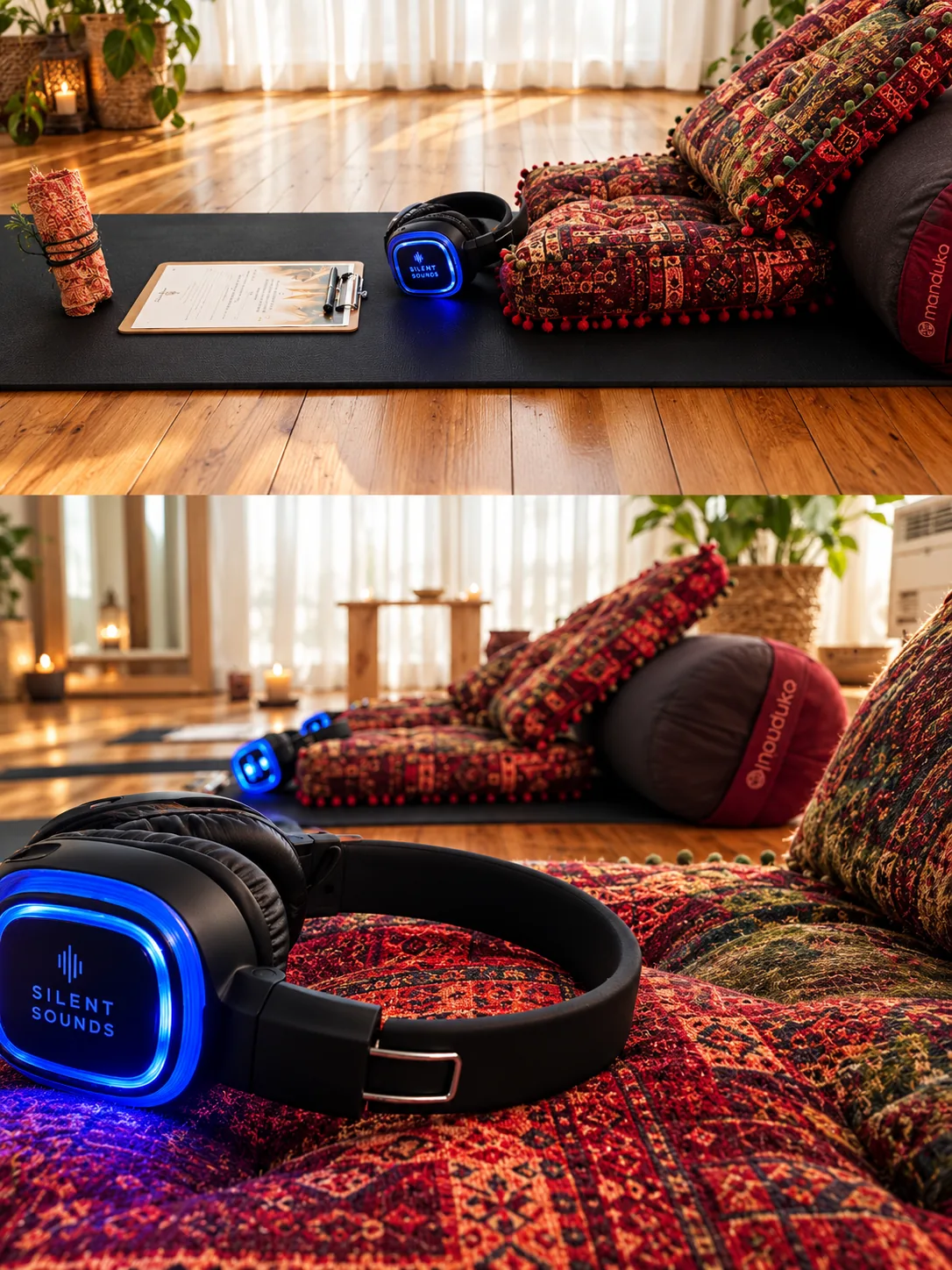 Silent Sounds wireless headphones set up on cushions for a Portal Activation